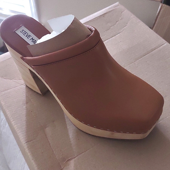 STEVE MADDEN Leather Chunky Wooden Heel Clogs *NEW - Picture 4 of 17